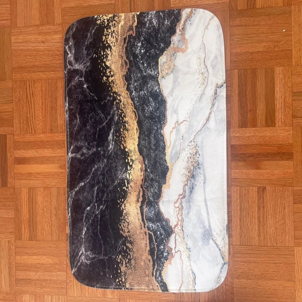 Luxury Marble Bath Mat Set - Black, White, Gold